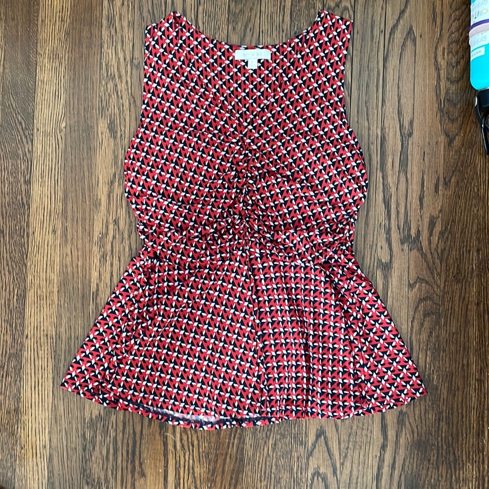 Anthropologie red geometric print peplum top